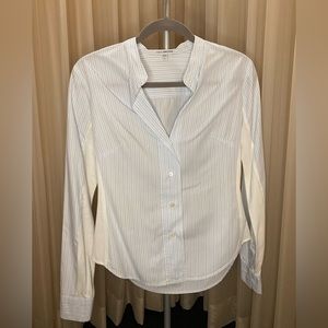 James Perse Button Down Long Sleeve White/Blue Striped Top Size 2